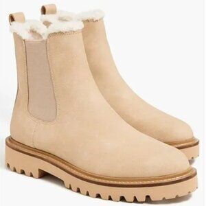 J. Crew Sherpa-Lined Lug Sole Chelsea Boots in Camel
